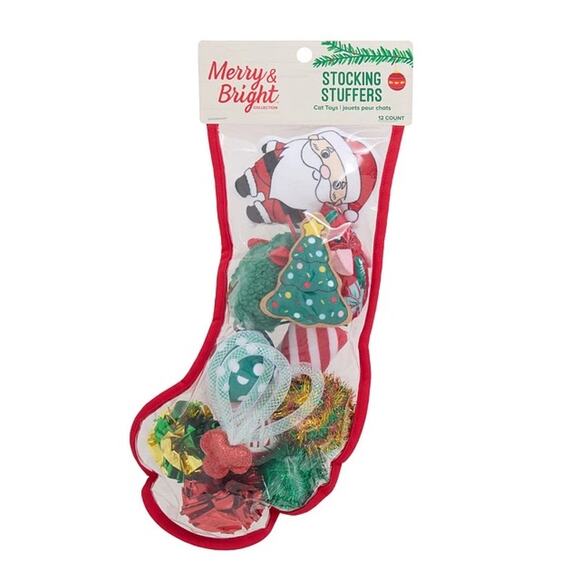 Merry & Bright Stocking Stuffer Cat Toys 12 Count Gift Pack Crinkle Feather Ball - Picture 1 of 4